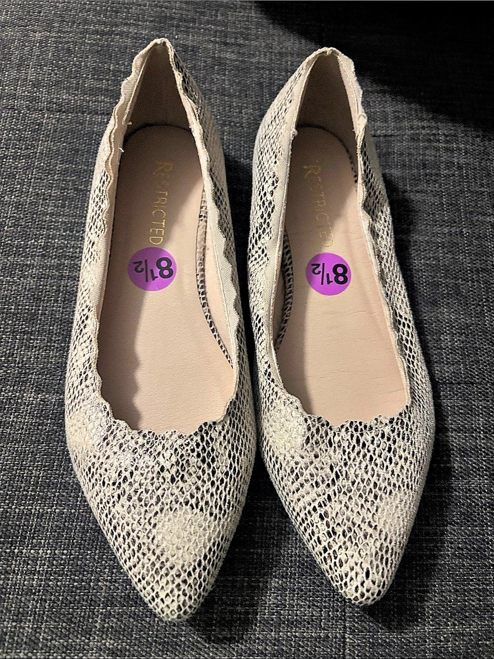 Repetto Pointed-Toe Animal Print Flats in Gray & Black US 8.5